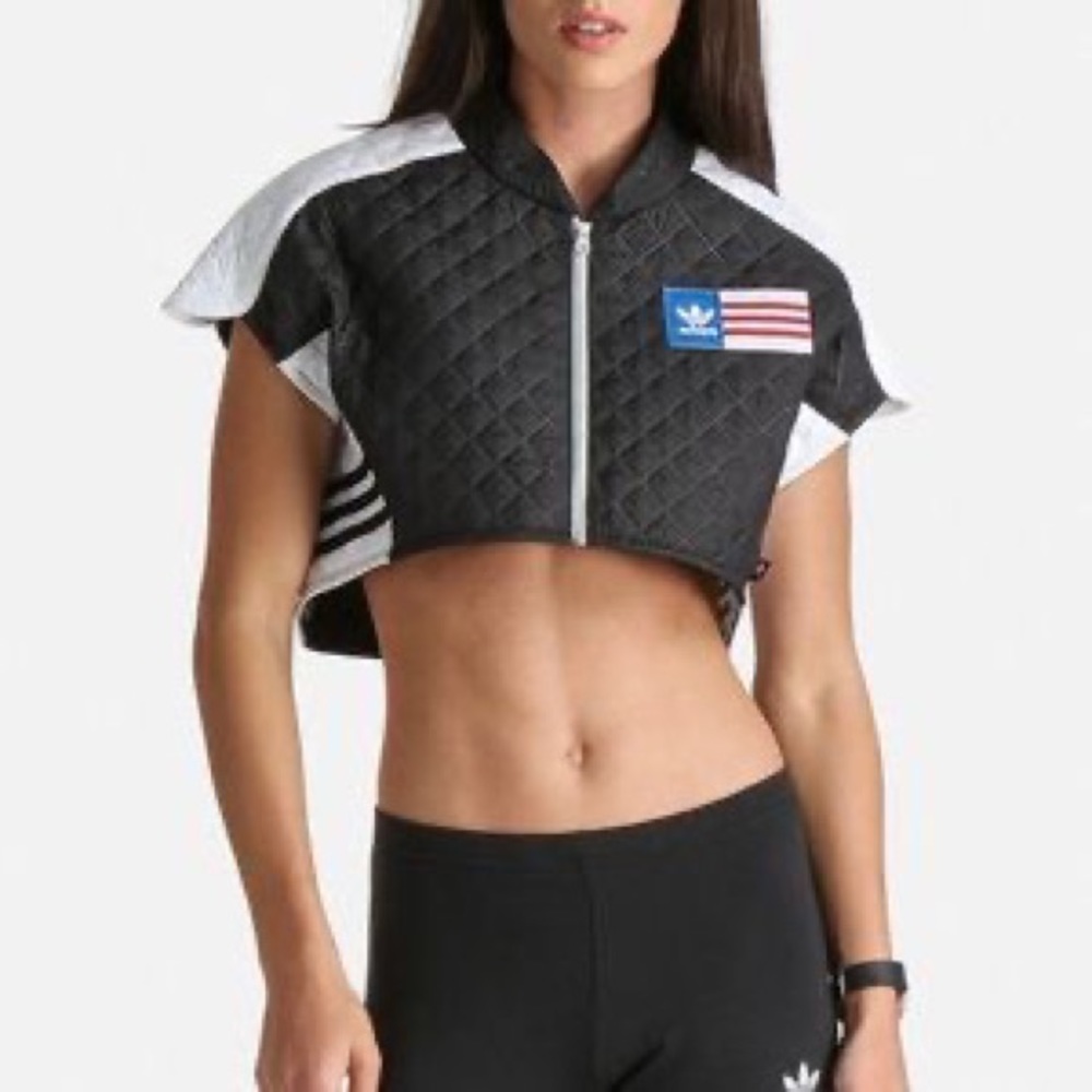adidas Black and White Quilted Cape Jacket